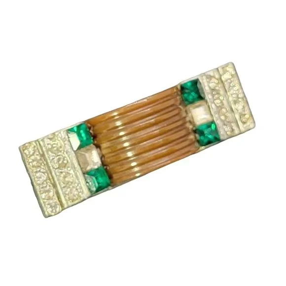VTG Glam Statement Art Deco Bakelite Emerald Rhinestone Brooch Pin - Picture 1 of 4